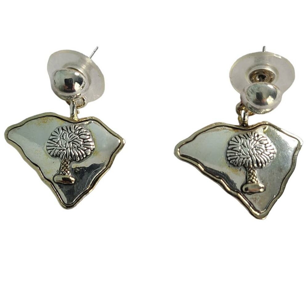 Vintage 1990s South Carolina Palmetto Two tone Metal Dangle Earrings 1" NEW